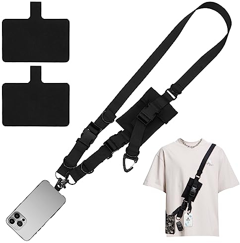 Vspek Collana regolabile universale – cinturino per cellulare da tracolla, adatto per tutti gli smartphone, cordino con custodia e 2 inserti di ricambio, combinabile con ogni custodia, Poliestere