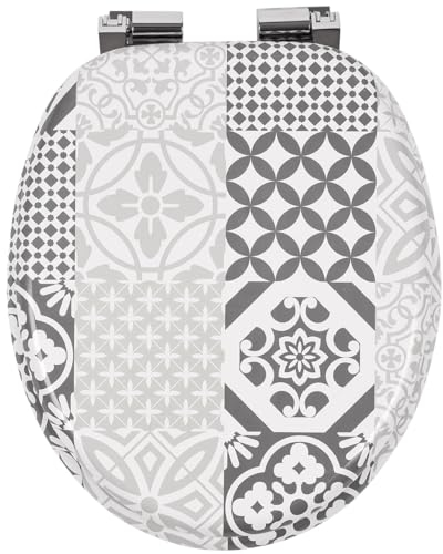 WC Sitz Doppelte Absenkautomatik Toilettendeckel mit Absenkautomatik Toilettensitz passend für alle handelsüblichen WC-Becken einfache Montage Universal Grau Mosaic F228