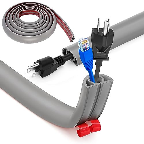 Floor Cable Cover Protector, Floor Cord Covers Channel, 2cm X 5m Self-Adhesive Wire Cover for Cables, Outdoor Cable Protector, Assembly for All Power Cords, Home, School, Warehouse (Gray)