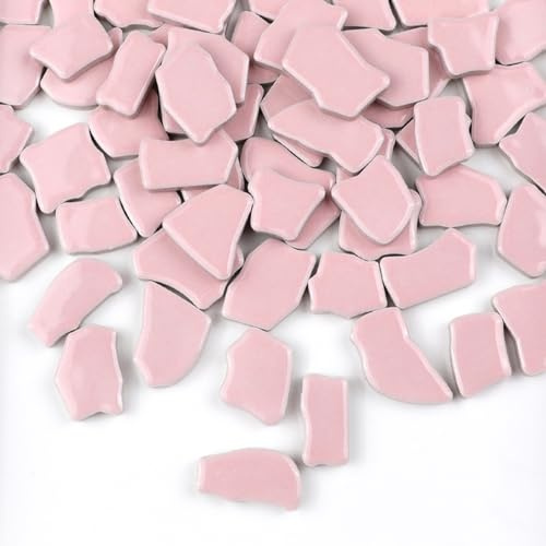 BTMIEY Unregelmäßige Keramik-Mosaikfliesen, 500 g, 2–4 cm, Mosaiksteine für DIY-Mosaikherstellung, Handwerk, Hobby, Kunst, Heimwanddekoration, Rosa