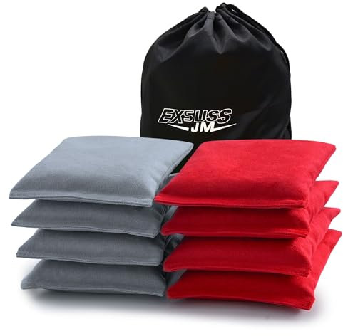 JMEXSUSS Wetterfeste Cornhole Bags, Set mit 8 Maisloch-Bohnensäcken, für Wurfspiel, professionelle Maislochbeutel mit Tragetasche