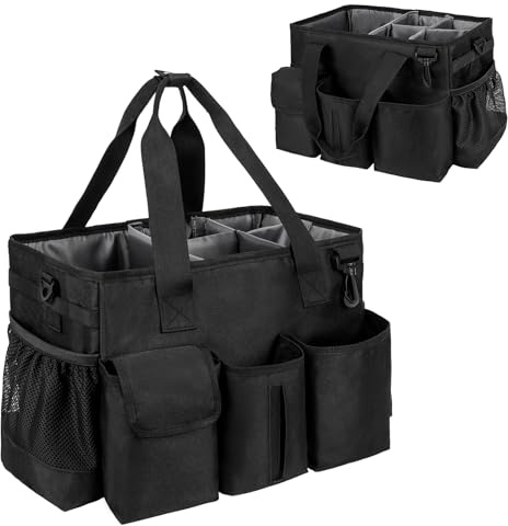 IVODEELA Putzmittel Organizer,Putztasche mit Griff und Verstellbaren Schultergurten,Reinigungstasche Putzmittel Organizer für Reinigungsmittel für Haus,Auto und Badezimmer,Schwarz(Nur Tasche)