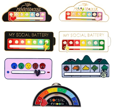 QINGYIWL Broches amusantes pour humeur sociale lot de 7, 7 jours d'épingles interactives pour santé mentale, boîte cadeau rose, Métal, Alliage.