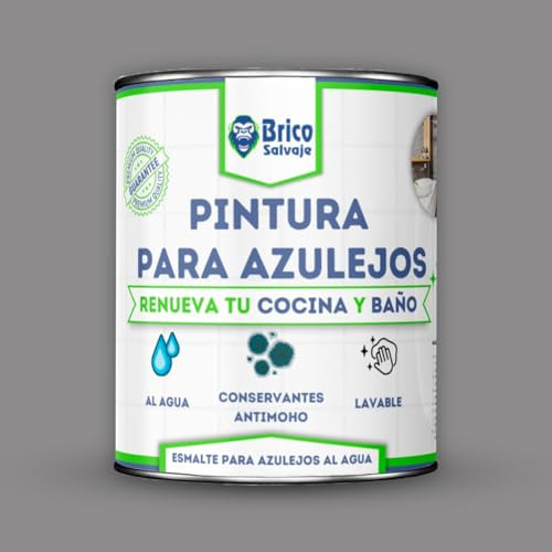 BRICOSALVAJE Pintura para Azulejos Cocina y Baño al Agua BRILLANTE | Sin Imprimación | Lavable | Gran dureza (Gris Cálido, 750 ML)