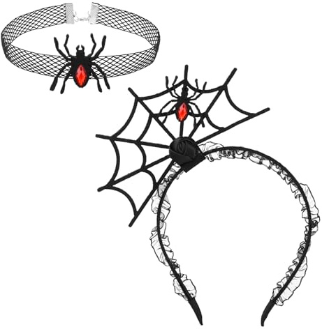 2 Stück Halloween Haarreif Spinne Choker Rotes Spinnennetz Halloween Spinnen Stirnband Teufel Kragen Party Cosplay Maskerade Halloween Kostüm Spinne Kopfbedeckungen