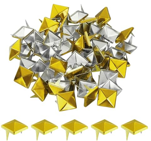 QUARKZMAN 50pcs Tachuelas de Pirámide Cuadrado, 12mm Remaches de Punta Cuadrada Tachuelas para Ropa Cuero Picos de Estilo Punk de Metal para Cinturones Prendas Manualidades, Dorado