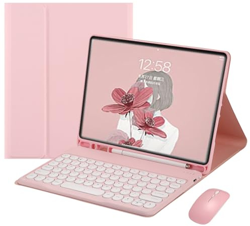 ZKAIAI Funda Teclado con Ratón Bluetooth para iPad Mini 1/Mini 2/Mini 3/Mini 4/Mini 5 (7,9 Pulgadas), Español Ñ QWERTY Teclado Bluetooth Inalámbrico Removible Magnético con Ranura para Lápiz, Rosa-A