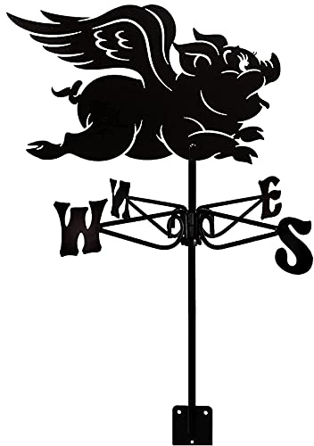 Wetterfahne, fliegendes Schwein mit Dachhalterung, Wetterfahne, Windrichtungsanzeige, Retro-Wetterhahn, Metall, Garten, kreative Windfahne, Edelstahl, für Bauernhof, Heimdekoration, Geschenk - D