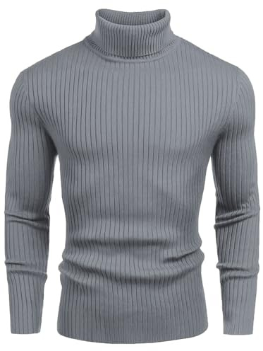 Uusollecy Polotröja herr långärmad finstickad polotröja tröja basic smal passform polotröja stickad tröja för män, GRÅ, XL