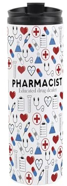 Taza de viaje farmacéutica – Regalo temático médico novedoso – Reutilizable de acero inoxidable sellado al vacío de doble pared para bebidas calientes/frías, frasco de viaje de 500 ml