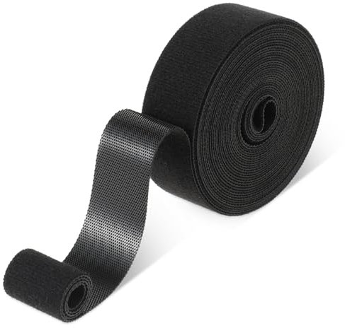 Ptwola 1 Roll Hook and Loop Straps 16 Feet 1 Inch Width Double-Sided Wrap Cable Fasteners Reusable Fabric Cable Ties Cuttable Electrical Cord Management Strip for Office Home Bundling Organizer