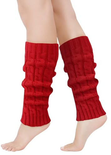 GoGou Stulpen Damen, Bequem Gestrickte Beinwärmer Warm Legwarmers Winter Beinstulpen für Frauen & Mädchen,Rot