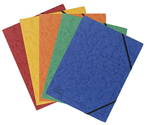 Exacompta - Ref. 555410E - kartong med 25 elastiska skjortor utan flikar tryckta - glansiga kortfickor 355 g/m² - storlek 24 x 32 cm för A4-dokument - 5 olika färger