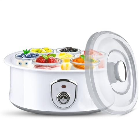 Yaourtière Automatique de 1,5 L avec Voyant de Travail, incubateur de Yaourt Domestique avec 7 Pots et couvercles en Verre, Parfait pour Les yaourts naturels, biologiques, sucrés ou sans Sucre