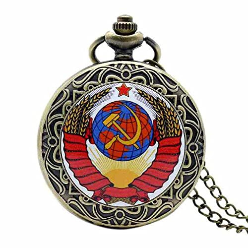HUIBBGO Reloj de Bolsillo con diseño de Gancho y Bandera de la Unión Soviética de Rusia Retro, Martillo, Insignias, Hoz, Collar de la URSS, Regalo para Hombres y Mujeres