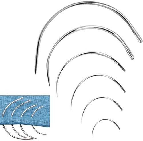 12er Pack Gebogene Nähnadel – Stopfnadeln mit großem Öhr, Lederstopfnadeln, Polsternadeln & Perückennadeln, Rundnähnadeln für Leder