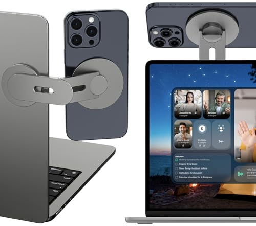 ALAFLY Magnetische Laptop Handy Ständer [110° Faltbar & 180° Einstellbare], Metall Handyhalterung Kompatibel mit MagSafe iPhone Serie, Seitliche Telefonhalterung für Tesla/Computer/Bildschirm, Grau