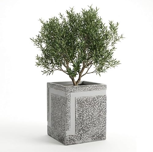 NATINDESIGN Pflanzkübel Eckig Betonoptik 47x35cm (75L) | Pflanzkübel Grau Modern | Kübel Groß außen Beton Optik | Blumentrog Aussen und Innen | Übertopf Beton Optik