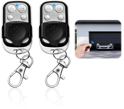 2 Pcs Universal 433MHz Garage Door Remote Control Key Fob Wireless Electric Gate Opener Control Key Fob Cloning Key Fob with 4 Buttons for Safety Bar, Car Garage Door Gate, Electric Retractable Doors