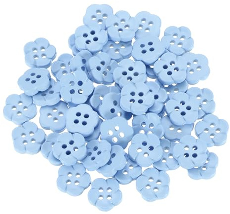 QUARKZMAN 50 Stück 11,5 mm Blumen Harz Knöpfe zum Annähen, 4 Loch Nähknöpfe Dekorative Knopf im niedlichen für Handwerk Bastelarbeiten Cardigans Kleidung Hemden DIY (Blau)
