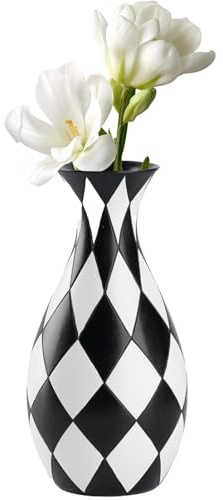 Schwarz -Weiß -Karierte Blumenvase, Schwarze weiße Karierte Vase | Schwarz -weiße Moderne Blumenvase | Ästhetisches Tisch Herzstück, Boho -Dekoration für Pampasgras, Rosenzweige