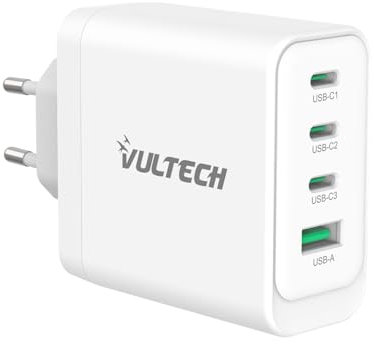 VulTech CC100-3C1A Caricatore Universale Notebook, iPhone,Samsung,Xiaomi,Oppo,Google Pixel,Realme Smartphone Tablet 100W GaN USB + 3x Type-C/USB-C PD3.0 QC3.0 PPS bianco - compatto