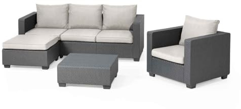 Gartenmöbel Set Salta - Outdoor 3 Sitzer Sofa Loungesessel und Tisch in Rattan Optik mit Polster in beige für 4 Personen Loungeset Outdoor Terrassenmöbel wetterfest Balkonmöbel, 3-TLG anthrazit
