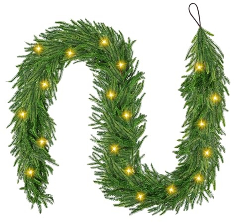Guirnalda Navidad,Navidad Decoración 2025-Guirnalda de Pino con Luces Artificial de Norfolk,30 Luces LED Cálidas,2m Grinaldas Natal Chimenea,Mesa/Puerta/Escaleras, Adornos Navidads Interior y Exterior