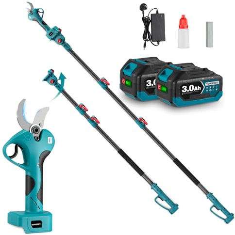 Yofidra 2-in-1 Electric Pruning Shears, Electric Secateurs Cordless Max Cut 45mm, 2 x 3.0Ah Batteries, with 1-2.3m Telescopic Pole, SK5 Steel Blades, 180° Rotating Head, Pruning Shears for Tree Branch