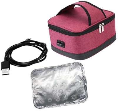 YEJBBUC Fiambrera térmica térmica USB eléctrica para coche, picnic, trabajo, color rojo, 22 x 16 x 10 cm