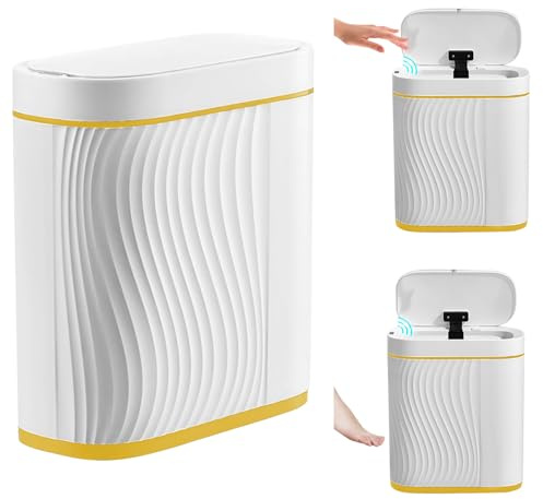 Sensor Mülleimer, 8L Automatischer Mülleimer, Berührungsloser Mülleimer Bad, Mülleimer Küche mit Deckel, Mülleimers Büro, No Noise Wasserdicht Mülleimers Sensor(Weißes Phnom Penh)