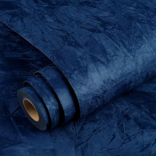 YENHOME Papier Peint Adhésif pour Salon Bleu 60x500cm Velours Papier Peint Murale Élégants Chambre Bleu Film pour Meuble Placard Tiroir Comptoirs Boîte à Bijoux Autocollant Mural Imperméable