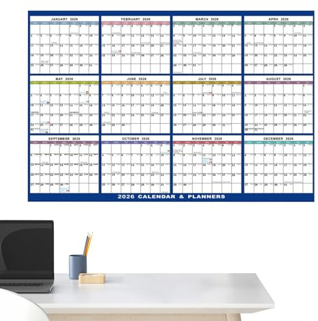 Överdimensionerad planeringstavla för jul – 2026 daterad väggtabell, pappersbindning, detaljerad layout för semestrar, deadlines, effektiv hemlösning | Månatlig planerare för professionell