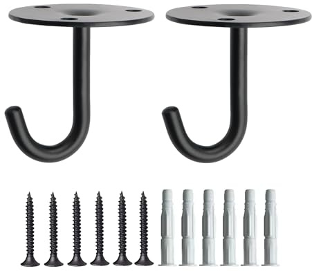 Mooche 2 Pcs Black Ceiling Hooks, Heavy Duty Wall Mounted, Screw in for Hanging Plants Basket, Hammock, Bird Feeders, Lanterns, Planters, Outdoor Decoration with Screws