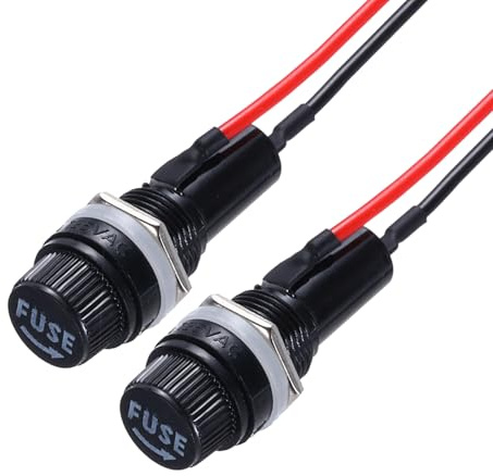 sourcing map 2Pcs Panel Mount Fuse Holder 6x30mm AC 250V 10A/AC 125V 15A Screw Cap Fuse Holders with Pre-Soldered Wires, Oblate Port
