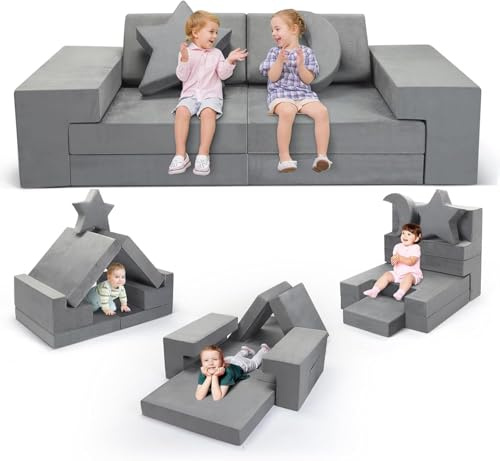 9p-Canapé Convertible pour Enfant, Canapé de Jeu pour Enfants et Fauteuil -Conforme à la réglementation européenne, ((Ensemble de canapés pour Enfants 9 pièces - Gris Pur))