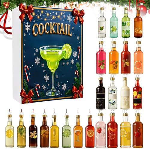 Cocktail-Adventskalender 2025, 24 Tage, Weihnachts-Countdown-Kalender, 24 Miniatur-Cocktails, Weihnachts-Countdown-Geschenke für Männer, Vater, Frauen, Weinliebhaber (A)