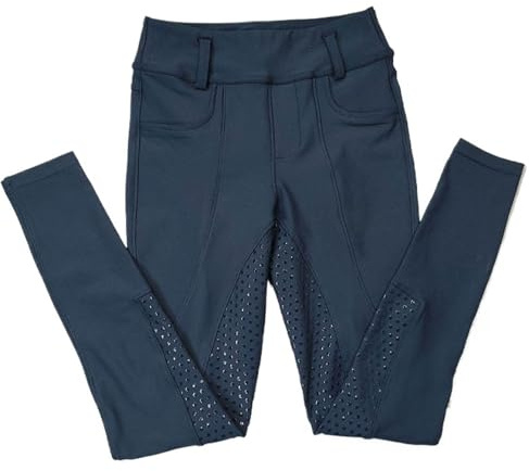 Ridsport leggings dam sport tights full silikon 4 sätt stretch hästbyxor med telefonficka kläder för kvinnor, Mörkblått, L