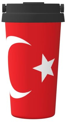 ZHAOUR Tazza da caffè isolata con stampa bandiera della Turchia, bicchiere da viaggio da 500 ml con coperchio ribaltabile, tazza in acciaio inox a doppio strato