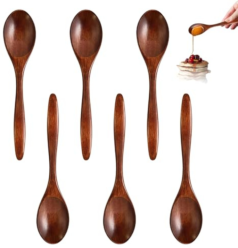 pelriox 6 Stück Holzlöffel Klein aus Natur-Nanmuholz, Honiglöffel Holz – Japanischer Stil Glatt & Beständig, Ideal für Tee, Honig & Alltagsgebrauch in der Küche