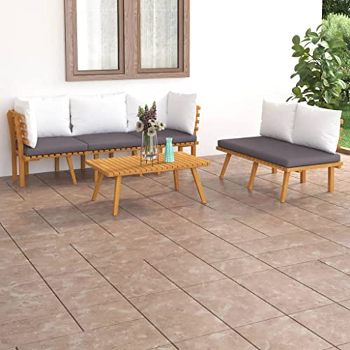 RCODSSK 5-TLG. Terrassen-Loungeset mit gepolsterten Kissen aus Massivholz Akazie, Outdoor-Möbelset aus Akazienholz und Garten-Sofagarnitur aus Holz