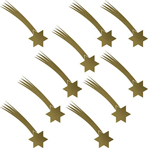 GreenIT Star + Tail Set of 10 Stars Stickers Die Cut Tattoo Wall Sticker Winter Car Window Decoration Film Christmas Poinsettia (Gold)