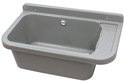 Waschbecken Ausgussbecken 50 cm x 34 cm x 21 cm Spülbecken Waschtrog mit Überlauf Waschbecken für Gewerbe Waschraum Garten Seifenspender Armatur Atut inkl. Ablaufgranitur (Waschtrog)