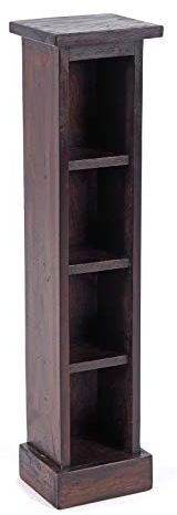 RUSTIKALES Holz CD Regal CD Tower | Mahagoni Massivholz, 76x15,5x16cm (HxBxT) | Holzregal mit 4 Fächern, CD Aufbewahrung | Farbe: 03 Dunkelbraun