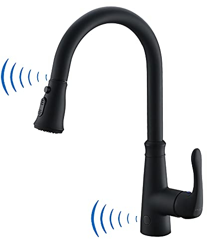 GEOATON Robinet d'évier de cuisine sans contact à deux capteurs automatiques avec bec pivotant à levier unique