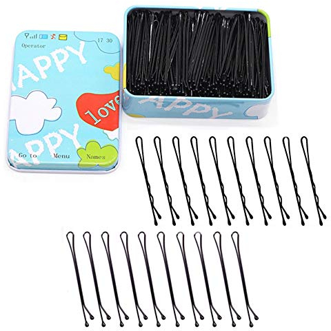 Hanyousheng Bobby Pins, 200 Stück Haarnadeln klein, 5.5CM Haarnadeln Metal, Black Hair Pin Girls,Haarspangen Damen für Frauen, Wellenform Haargriff Haarspange Haarklammern mit Eisenkiste