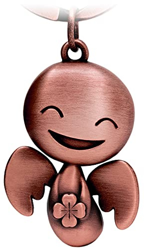 FABACH Schutzengel Schlüsselanhänger Happy mit Kleeblatt - Glücksengel aus Metall - Viel Erfolg Glücksbringer Auto Engel Anhänger - Geschenk Viel Glück