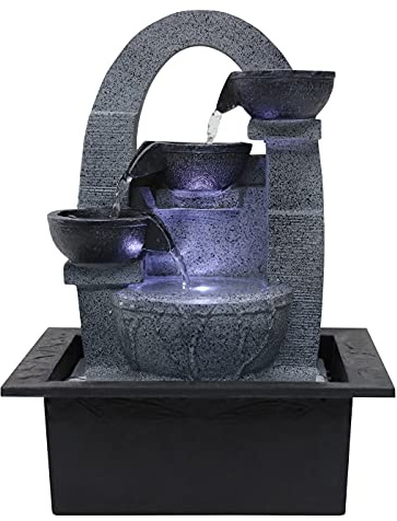 Dehner Zimmerbrunnen Skleda mit LED, dunkelgrau/grau, 21 x 28 x 18.3 cm | Polyresin