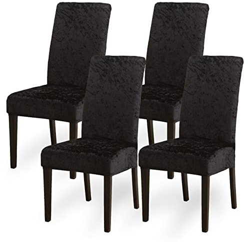 Aisprts Stuhlhussen Velvet Esszimmer Stuhlbezüge Abnehmbare Waschbare Stretch Stuhlhussen 4er Set für Zuhause, Küche, Bar, Hotel, Hochzeit, Zeremonie, Restaurant, Party, B1 Samt Schwarz