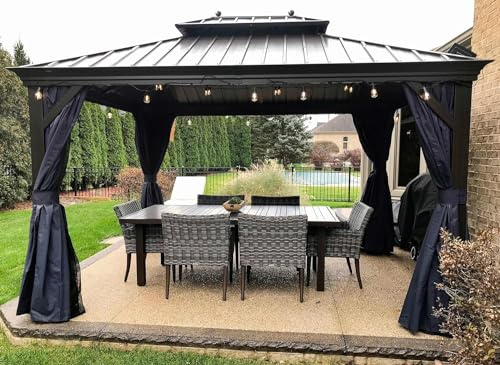 PURPLE LEAF 10' X 12' Hardtop Gazebo Canopy with Netting and Curtains for Outdoor Deck Backyard Heavy Duty Sunshade Outside Metal Patio Permanent Pavilion